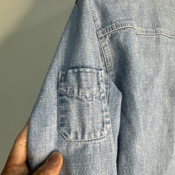 Chicos Jean Jacket Womens Size 1 Button Light Blue  Denim Jacket Size M - Picture 8 of 14